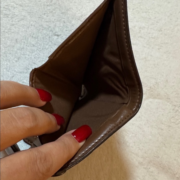 Coach Brown and Tan Signature Compact Coated Canvas and Leather Wallet EUC - Picture 11 of 15